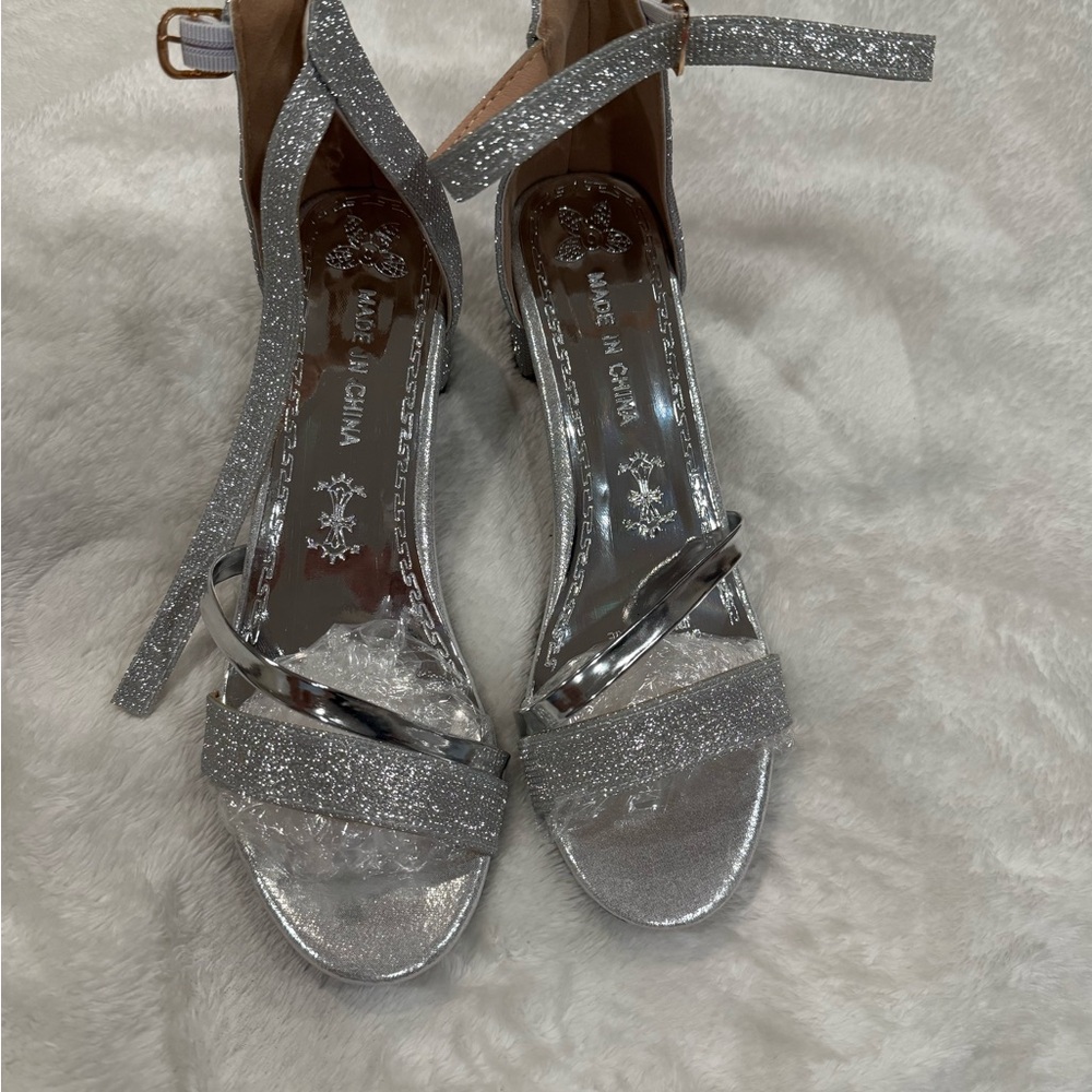 SHEIN Silver Glitter Strappy Heels